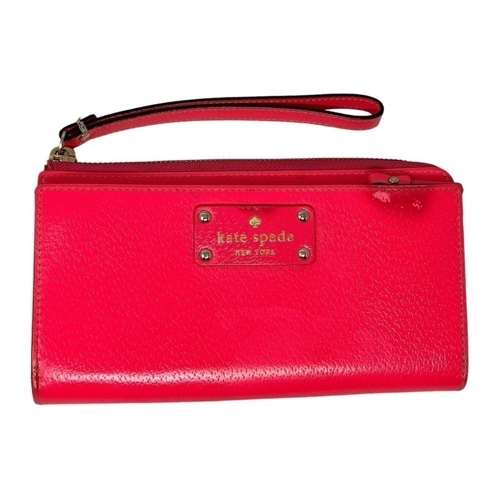 Kate Spade Leather Wristlet Wallet Layton Wellesley WLRU1779 Bright Hot Pink